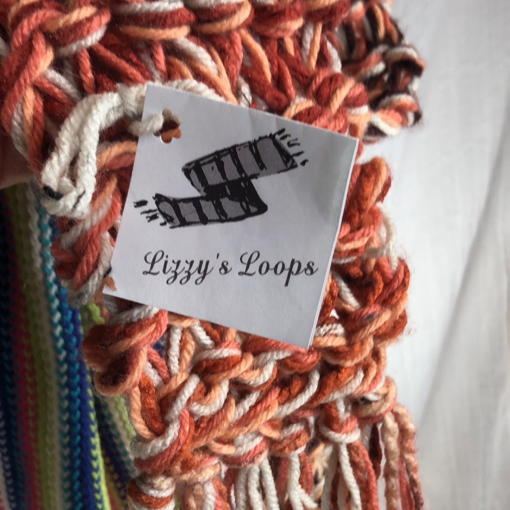 Women winter SCARVES lot of 2 , handmade chunky peach pink blue & bright stripes - Picture 3 of 7